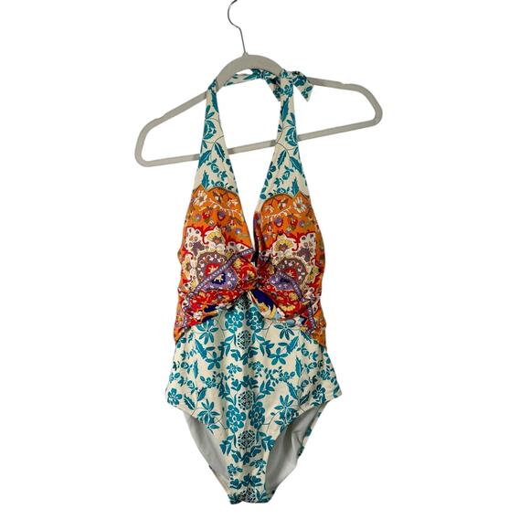 Johnny Was Ellyo Twist One Piece Floral Swimsuit Boho Vacation Beach Womens XL - Picture 2 of 8